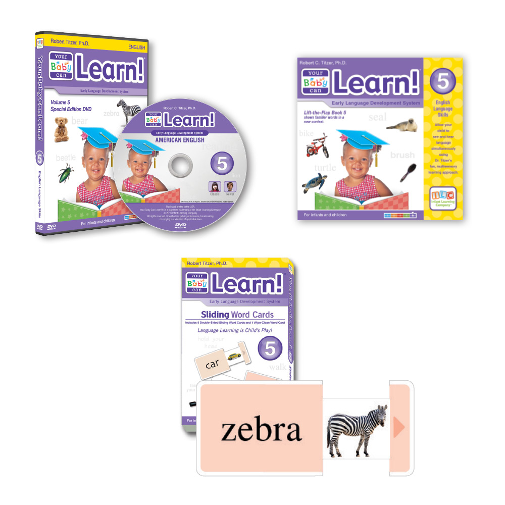 Volume 5 Upgrade Kit includes Volume 5 Lift-the-Flap Book, DVD, and Sliding Word Cards