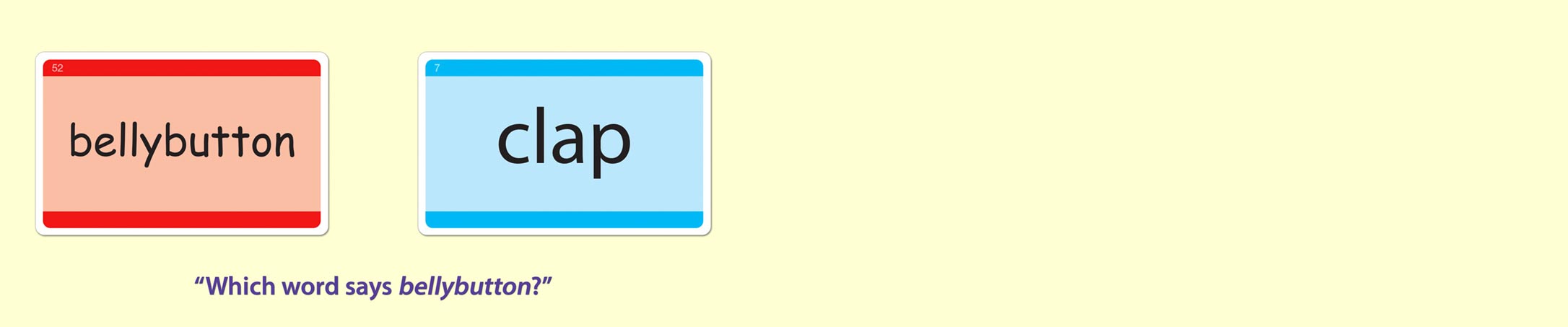 Word Recognition Game. Which word says bellybutton?.